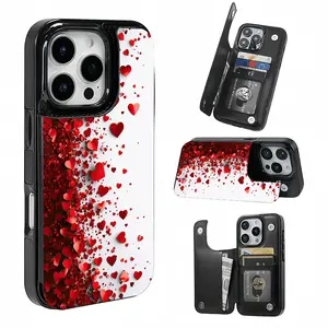 Flying Red Hearts Card Holder Phone Case, This phone case features a card slot function, can store bank cards, transit cards and other cards, suitable for iPhone 17/16/15/14/13/12, and makes a great gift for girls.
