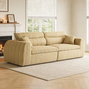 Woven Chenille Striped Compression Sofa, Straight Row Compact Couch with High-Density Sponge, No-Assembly Required Space-Saving Sofa for Living Room, Apartment, Office(Bumblebee Stripe)