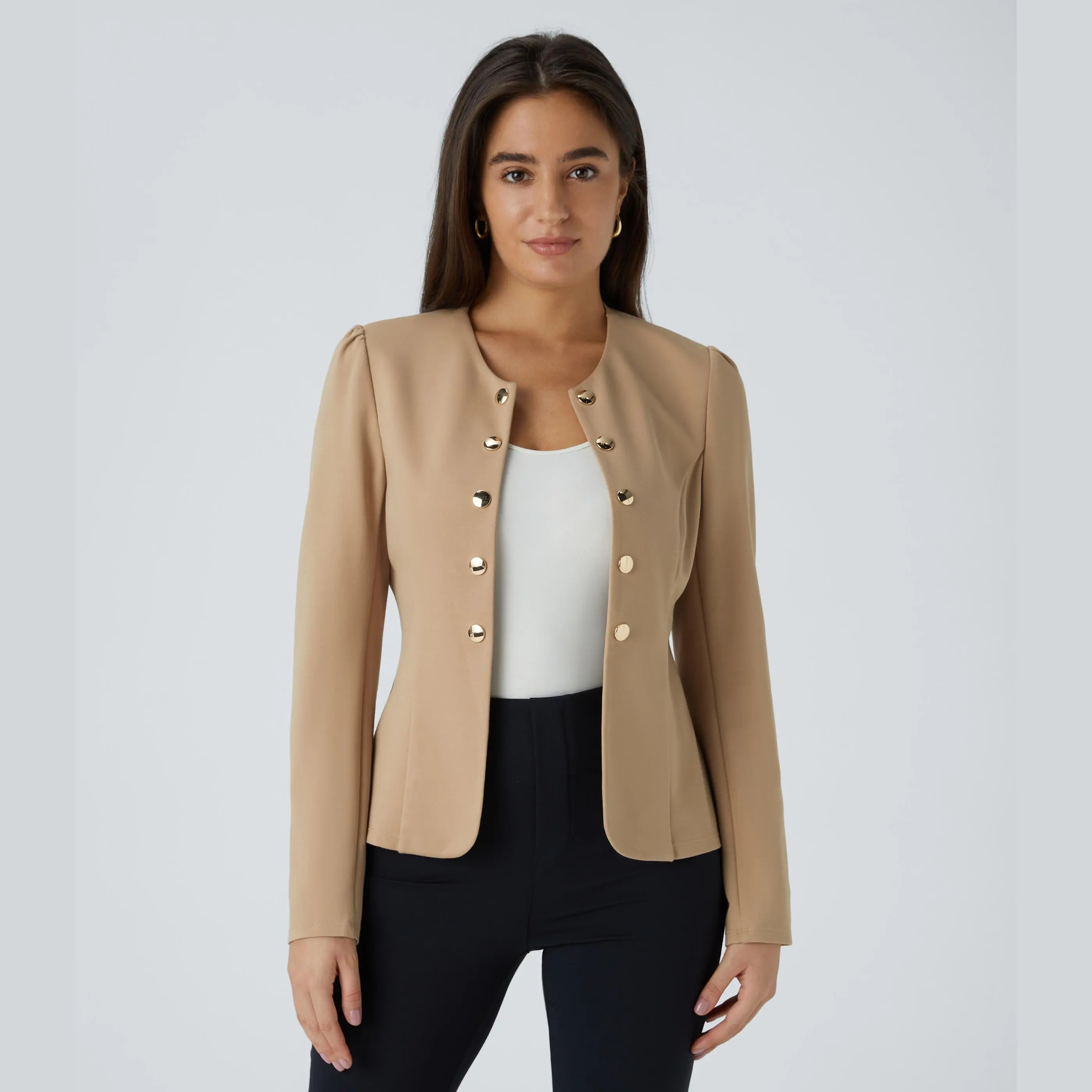 Halara SculptKnit Round Neck Long Sleeve Decorative Button Slim Work Blazer