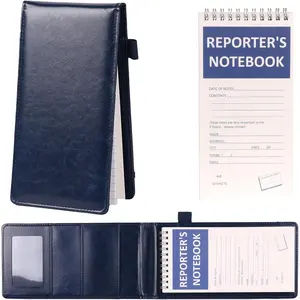Reporters Notebook Cover PULeather Notepad And Pen Holder Set with Tops Reporters Notebook Steno Notebook Cover Flip Notepad Holder Fit 4 * 8 inch Spiral Notebooks for Journalists (Blue)