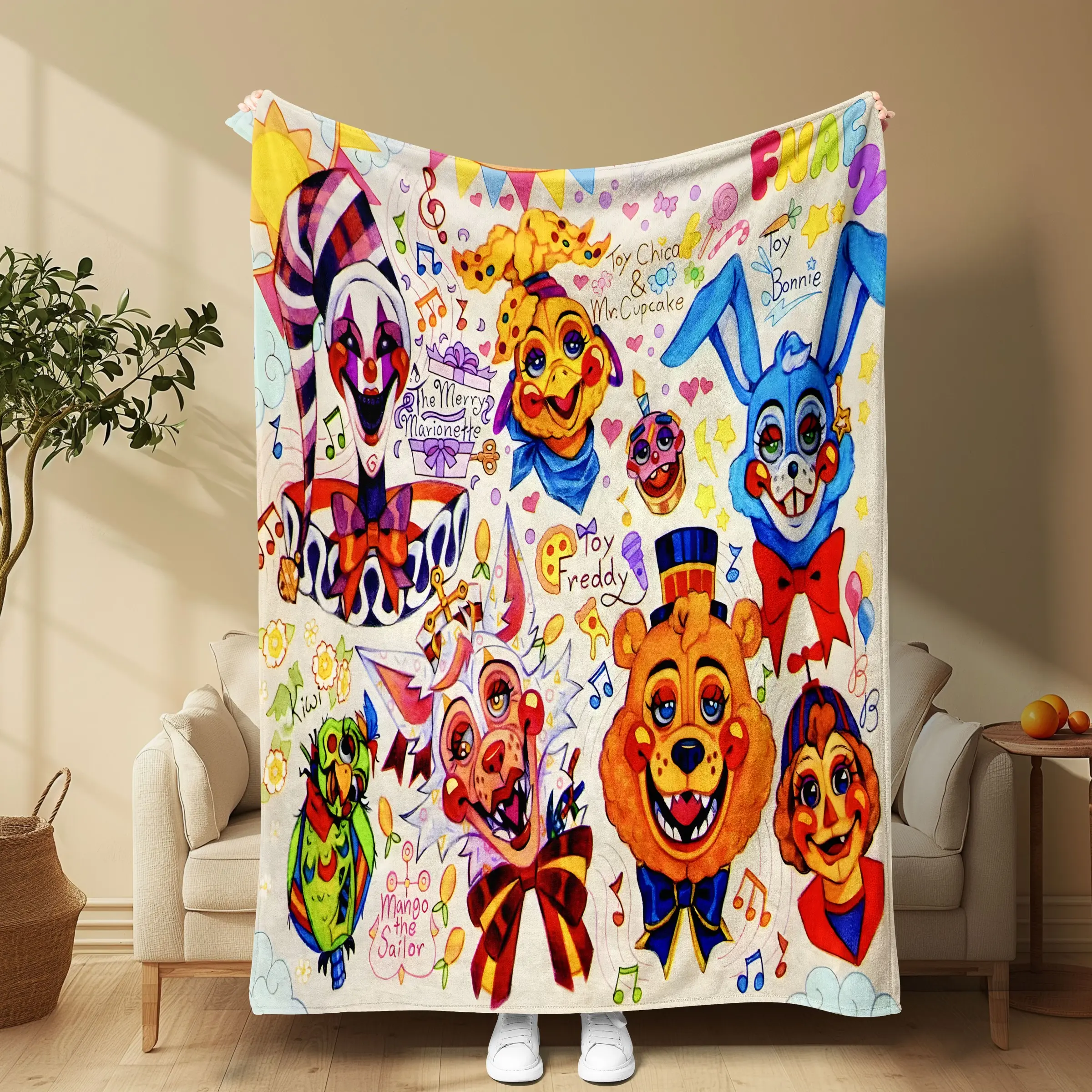 Midnight Palace Cartoon Hand-Drawn Limited Edition Flannel Blanket, Soft High-Density Flannel, Fnaf Game Enthusiast Gift