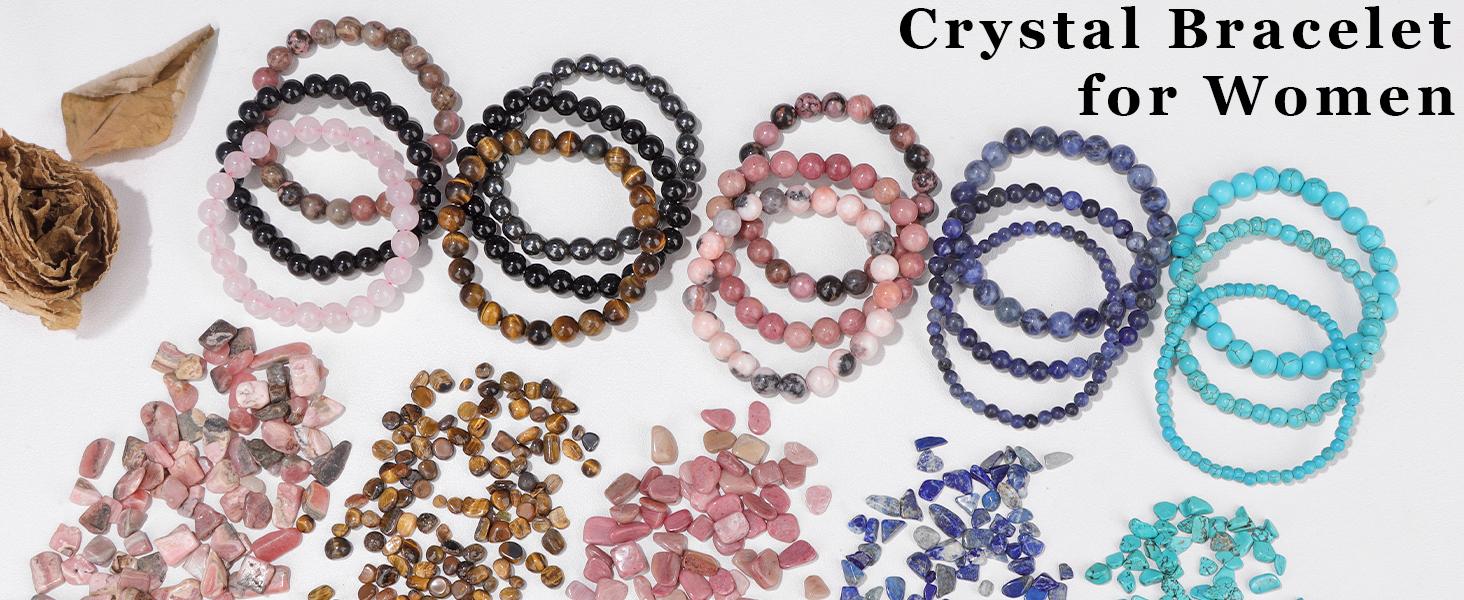 3 PCS Healing Crystal Bracelets for Women 8mm Natural Stone Beaded Stretch Bracelet Amethyst Jewelry Gifts