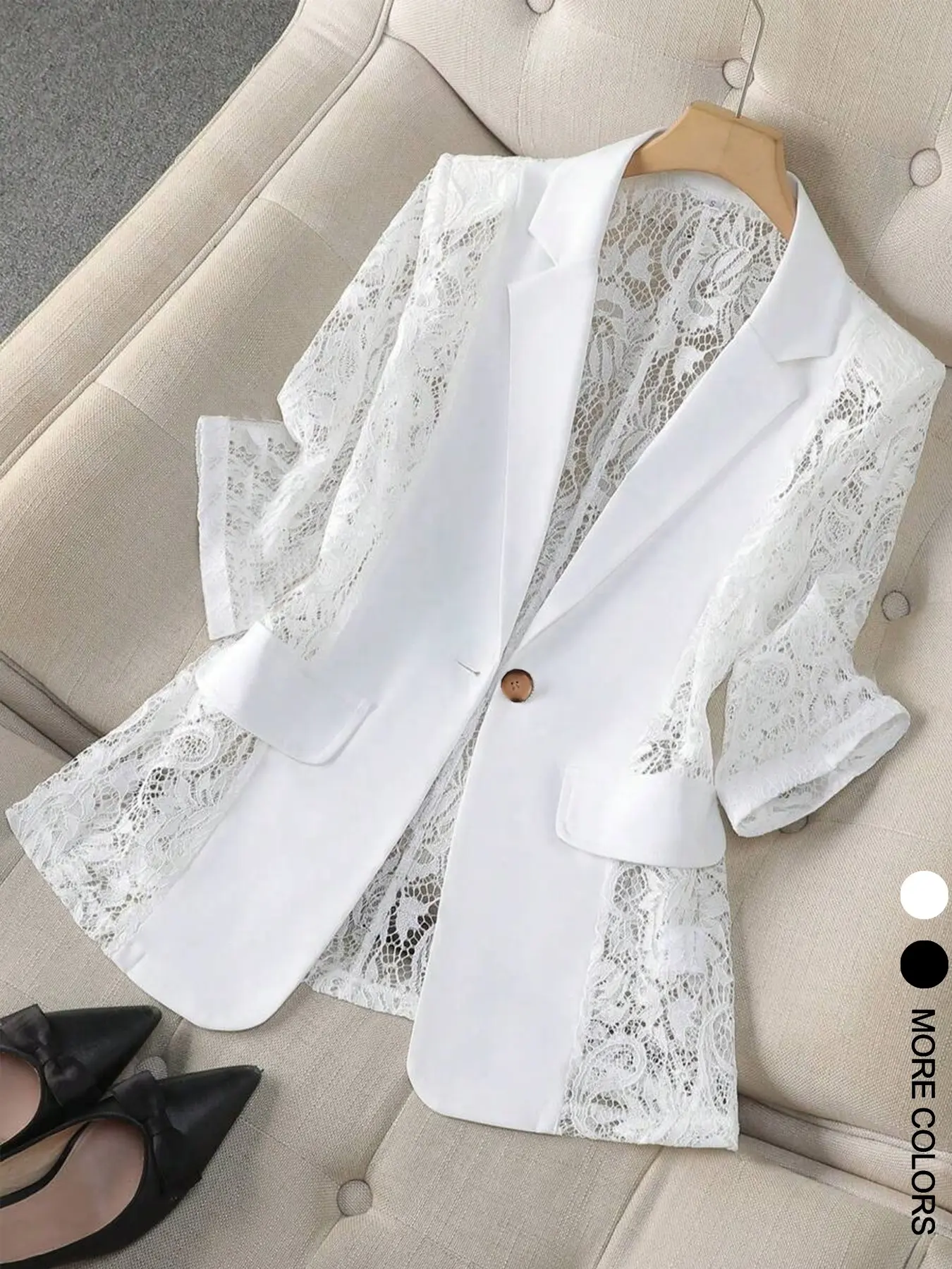 Sheer Blazer Jacket for Women, Lightweight Summer Casual Office Top, Short Petite 3/4 Sleeve Suit, All Seasons Wear