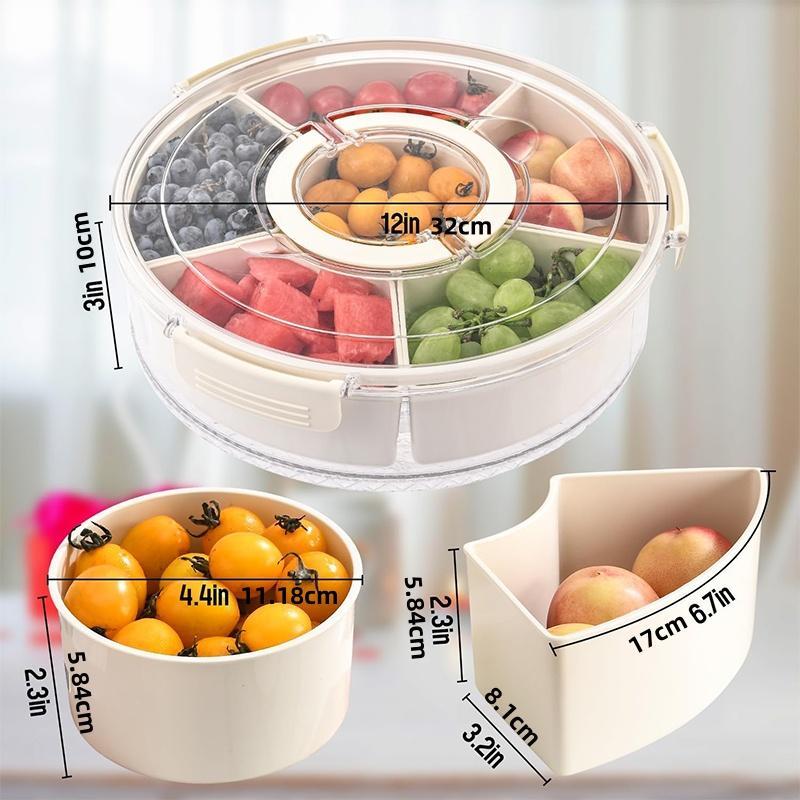 Rotating Food Storage Container, 1 Count 6-grid Detachable Snack Storage Box, Fruit & Vegetable Storage Box with Lid, Reusable Snack Containers, Kitchen Utensils & Gadgets