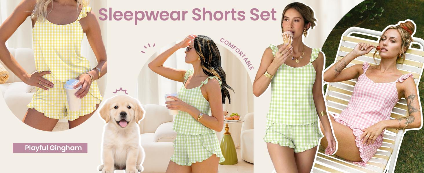Pajama woman Women's Pajama Set, Ruffled Camisole and Shorts, 2-Piece Casual Sleepwear, Comfortable and Cute Bridal Pajamas for Summer, Home Wear, Easter Gift