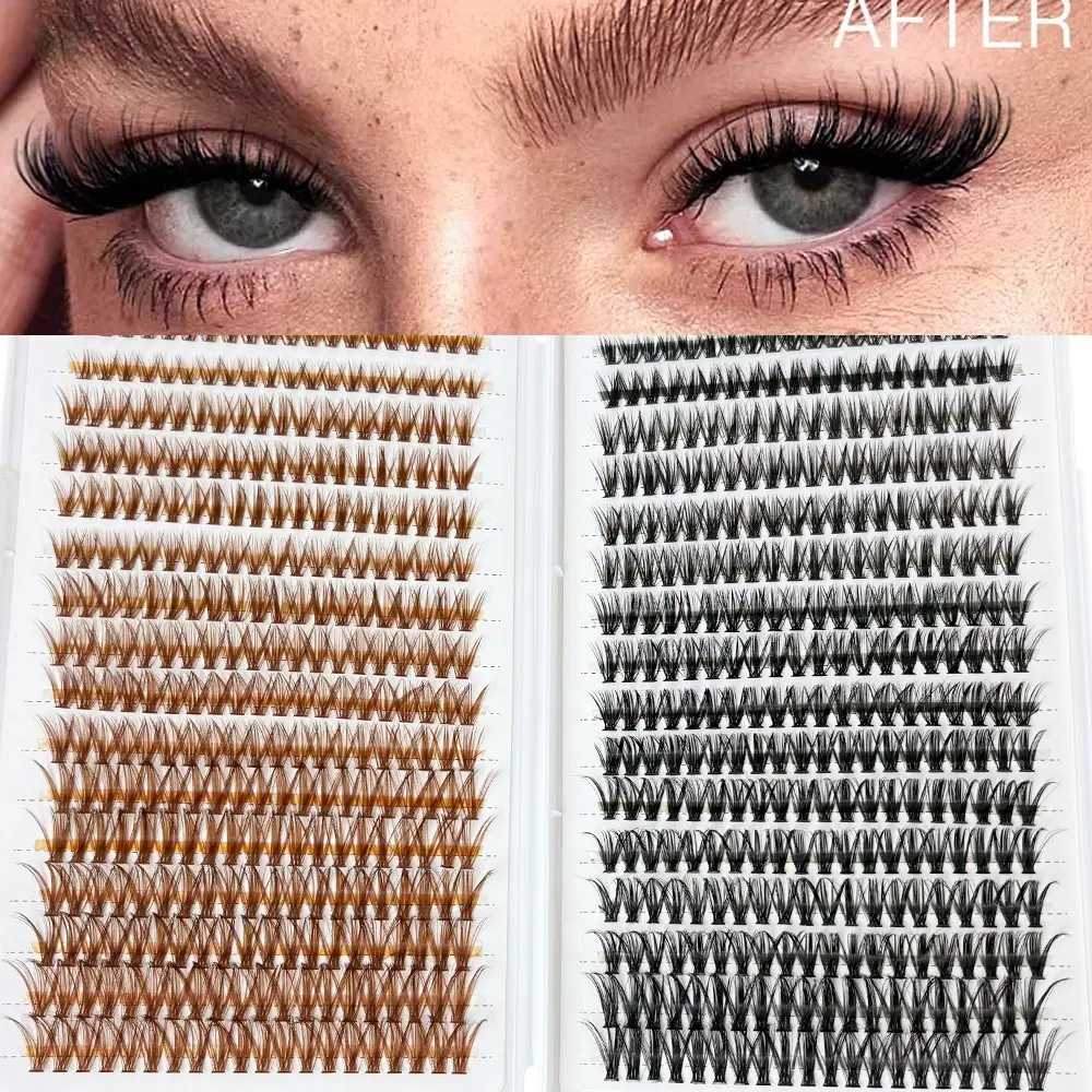 Reusable False Eyelashes, Natural Look, & Dual Color, Mixed Lengths 8-16mm, D Curl, Fluffy Style, 640 Patches