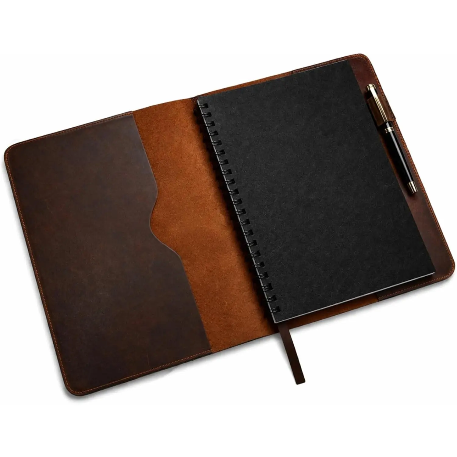 Handcrafted Heavy Duty Full Grain Brown Leather Journal Cover, Refillable 8.5x11 in. Cahier XXL & Spiral Notebook Cover (Office Desk Organizer Accessory), Refillable Notebook