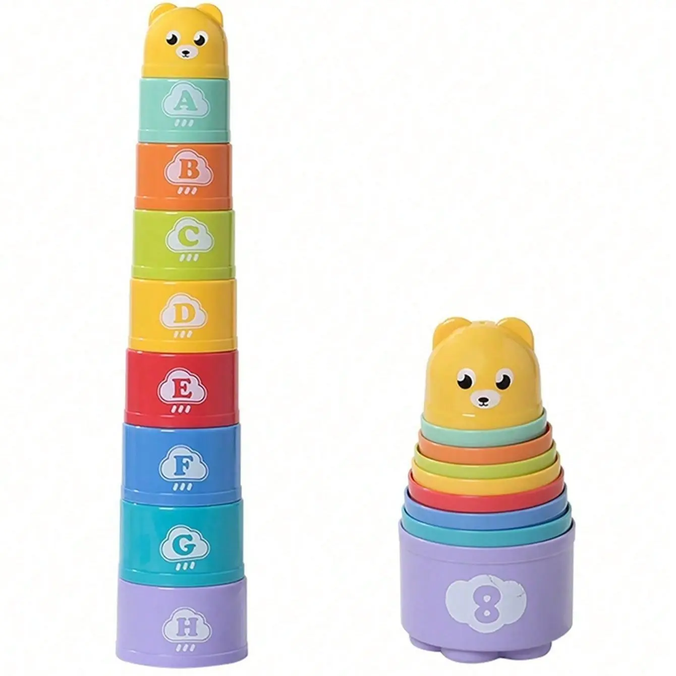 9-Piece Bear Number Stack Cup Letter Recognition Toy Set, Learning Tool for Boys & Girls, Parent-Child Interactive Puzzle Toys
