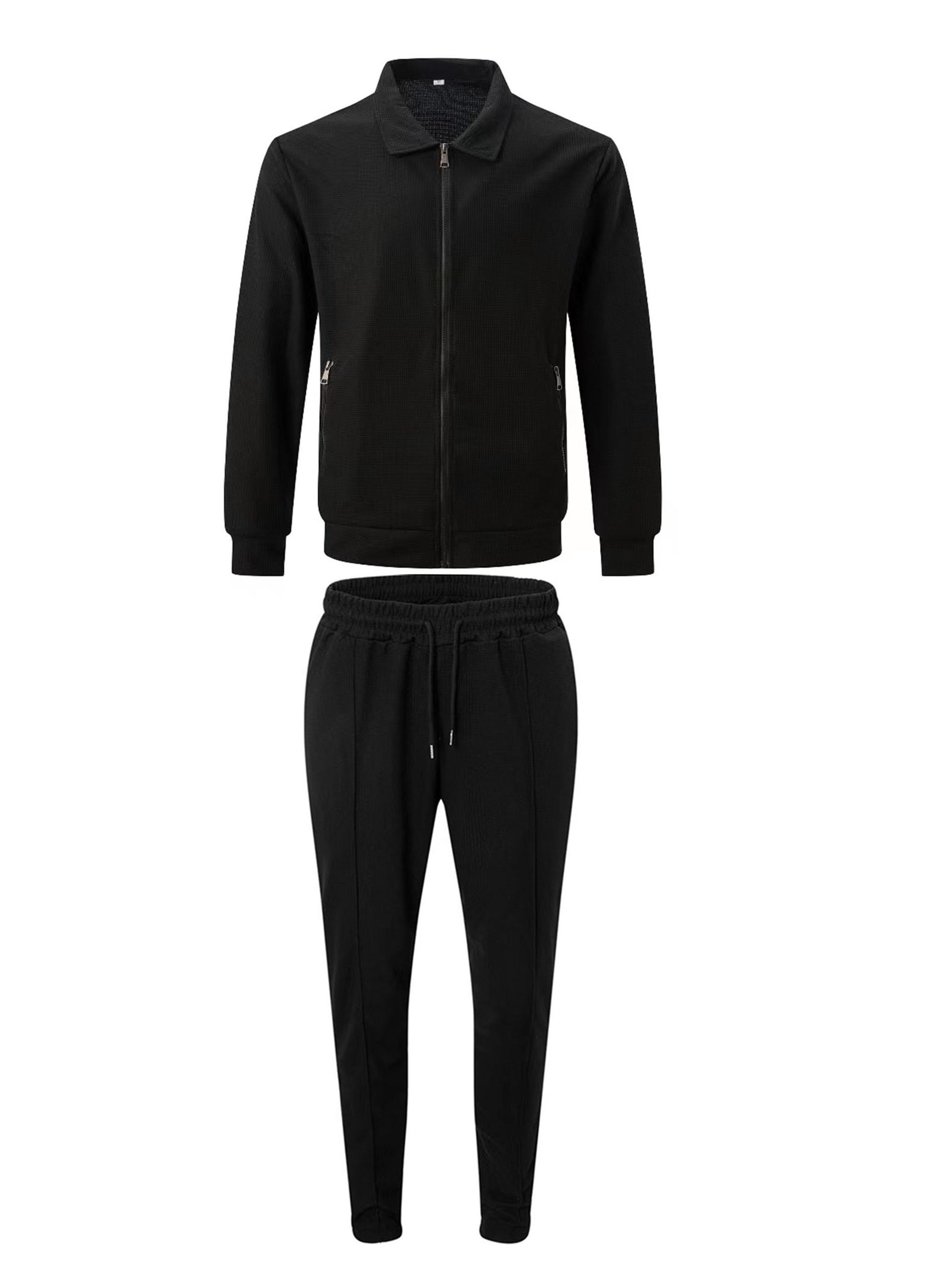 New long sleeved lapel zipper jacket and casual pants set, suitable for winter and autumn