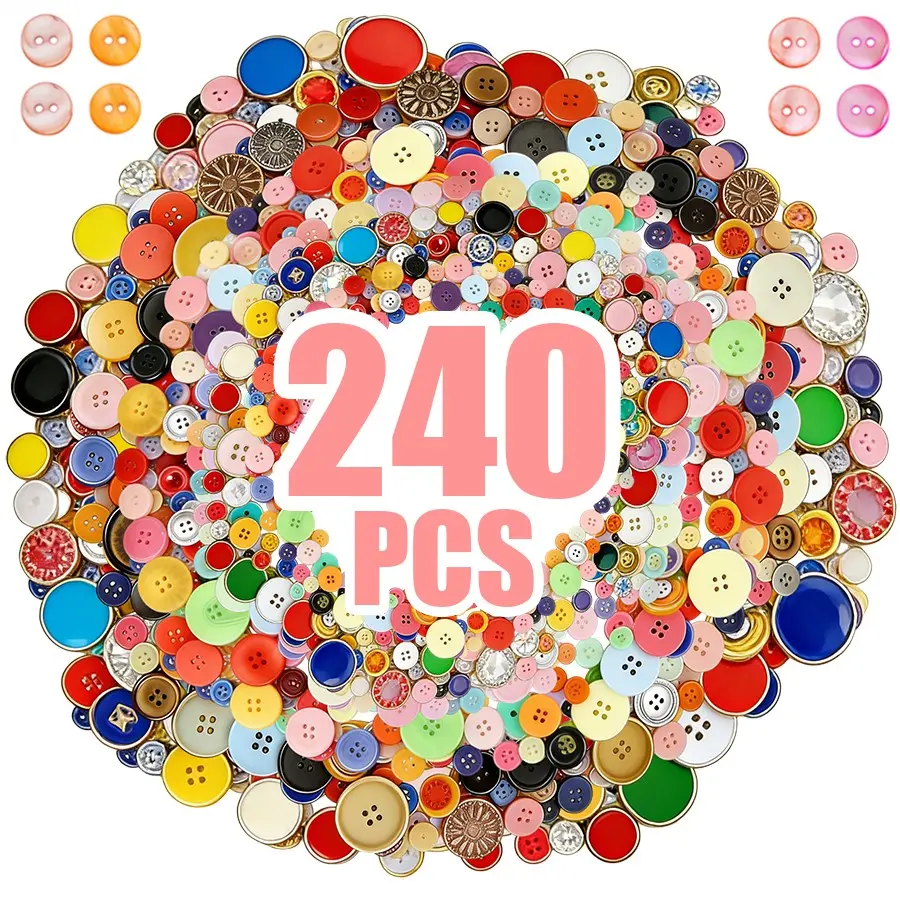 240pcs Assorted Colorful Plastic Decorative Buttons, Multicolor & Multi-Size, Ideal for DIY Crafts, Sewing, Knitting, Clothing Decorations