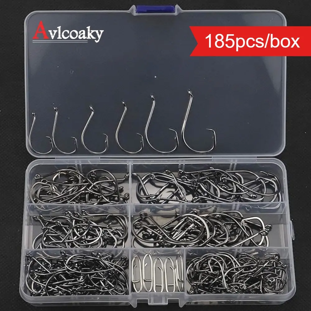 Avlcoaky 185pcs/ set Round Hole Fishhook Set, 180 Fishhooks, Catfish, Sea Bass, Octopus Straps, 5 Fishing Rings and Special Hooks, Fishing Tools