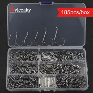 Avlcoaky 185pcs/ set Round Hole Fishhook Set, 180 Fishhooks, Catfish, Sea Bass, Octopus Straps, 5 Fishing Rings and Special Hooks, Fishing Tools