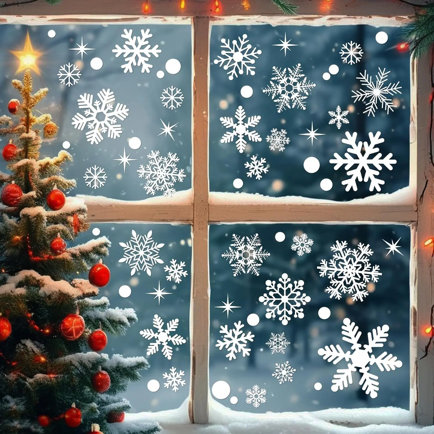 320 count Snowflake Window Clings for Christmas Indoor Decoration | 10 Sheets Christmas Window Clings, Double-Sided/Different Shapes Xmas  for Winter/Holiday Party Supplies