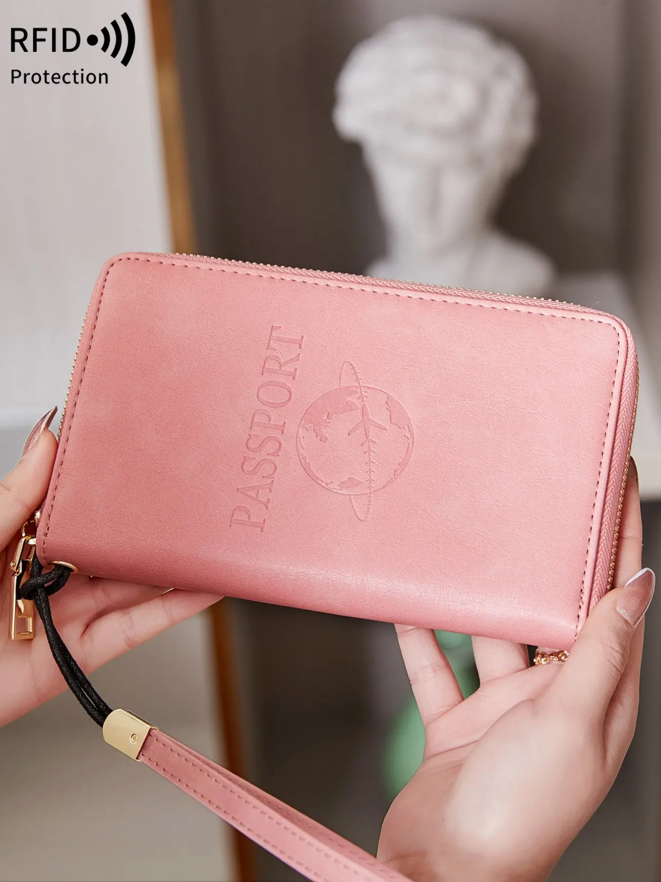 Simple Solid Color Passport Bag, RFID Anti-Theft Brush, Multifunctional Passport Storage Bag, Can Hold Cards, Banknotes, Airline Tickets, Pens, With Wrist Strap, Suitable For Both Men And Women, Suitable For Travel, Going Abroad, And Business Travel