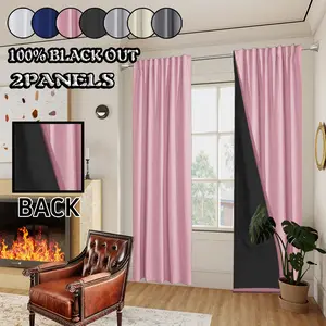 2pcs 100% full blackout and sun protection privacy Window Curtains, lined with polyester film, hanging through poles, suitable for bedrooms, dining rooms, living rooms, kitchens, balconies