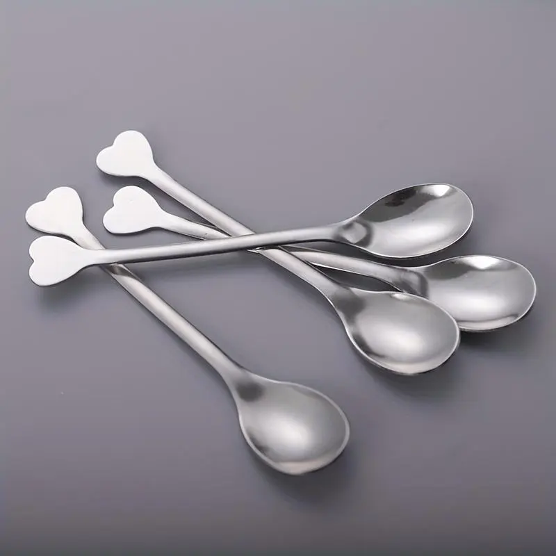 4pcs Spoon, Love Handle Shape Coffee Spoon, Tea Spoon, Kitchen Spoon for Tea, Spice Spoon, Small Kitchen Spoon, Seasoning Spoon, Perfect for Ice Cream, Tea, Soup & More