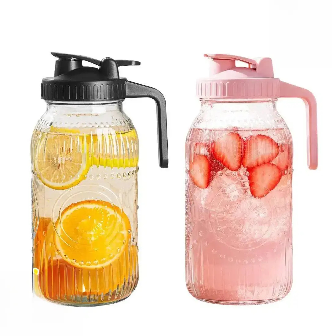 Vintage Half Gallon Mason Jar Pitcher Large 64 oz Wide Mouth with Lid - 2 Quart Airtight Glass Jug for Water, Juice, Milk, Tea, Iced Coffee and Drinks