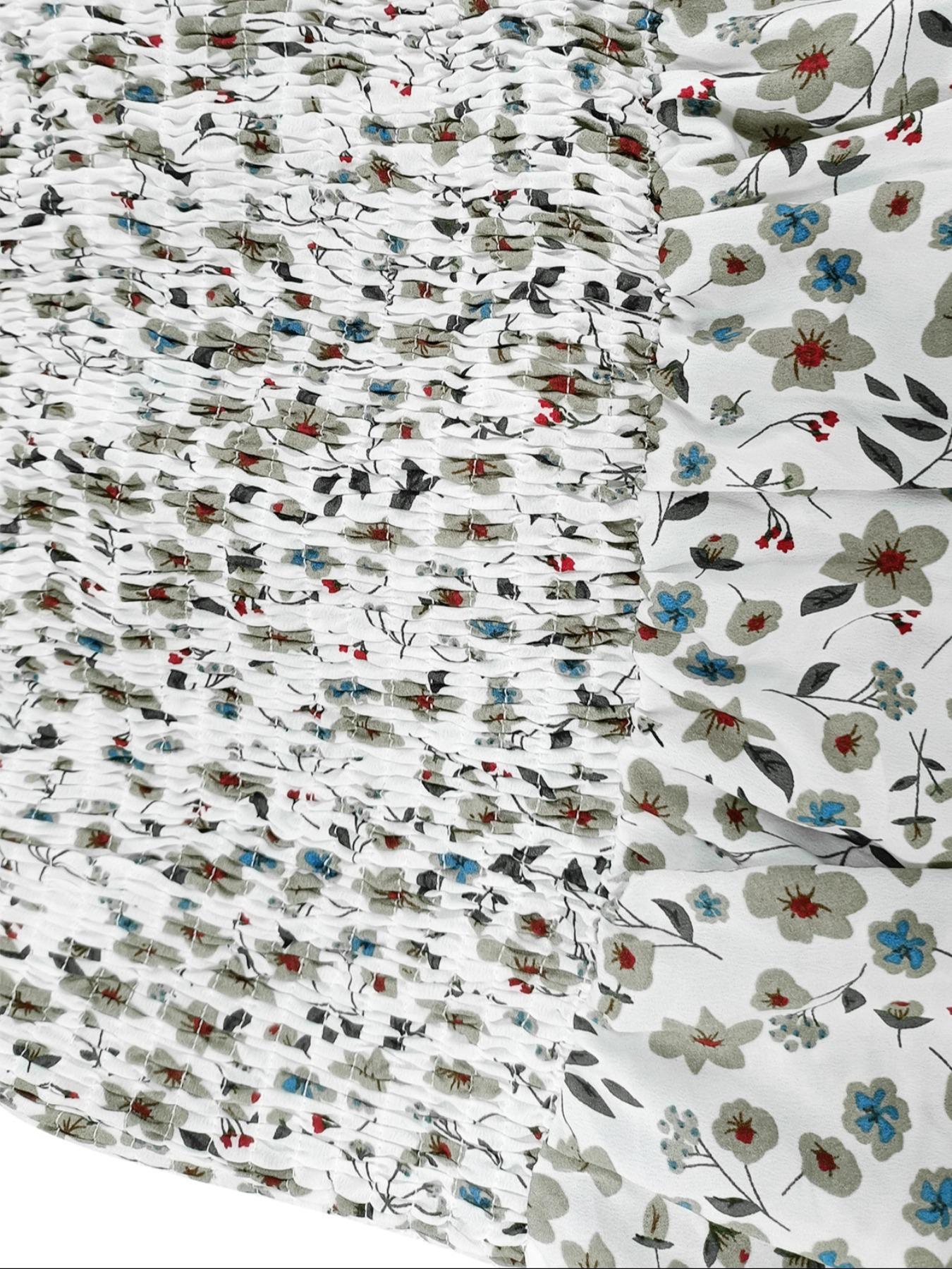 [Plus Size] Ditsy Floral Print Frill Trim Shirred Tube Dress, Boho Fashion Casual Strapless Dress for Daily Holiday Vacation Wear, Women Plus Clothing for All Seasons, Bohemian Print Dresses, Bohemian Sundresses