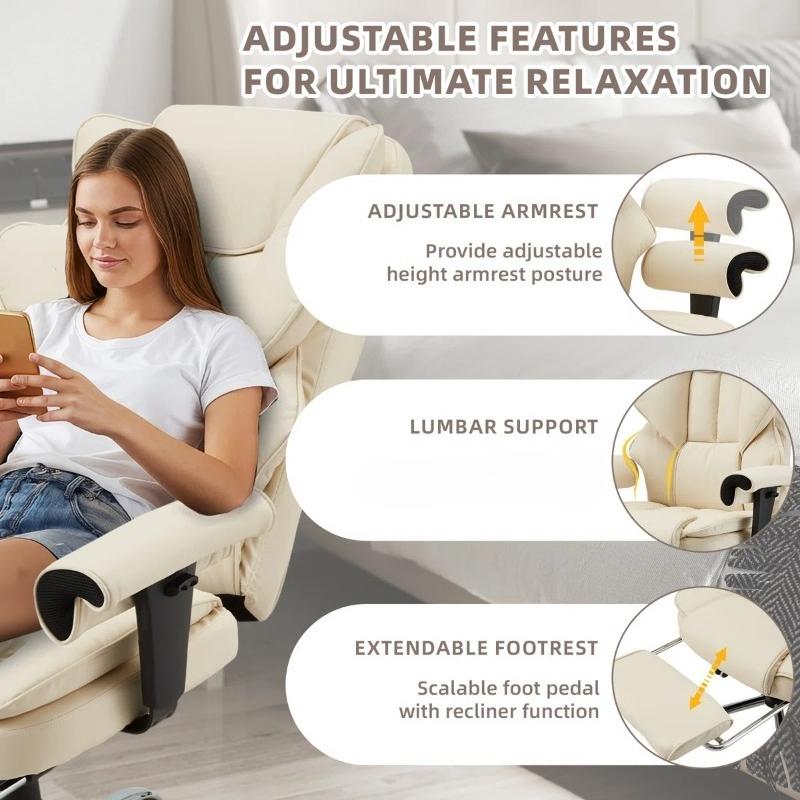 Ergonomic Executive Office Chair with 6-Point Massage and Footrest, Adjustable Reclining Faux Leather Desk Chair with Padded Armrests and Swivel Wheels