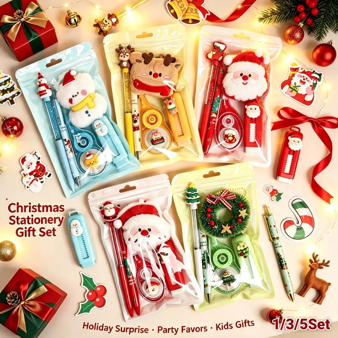 Christmas Cute Stationery Set, Includes Santa Claus and Reindeer, Perfect for Holiday Gifts, Fun and Festive Office Supplies
