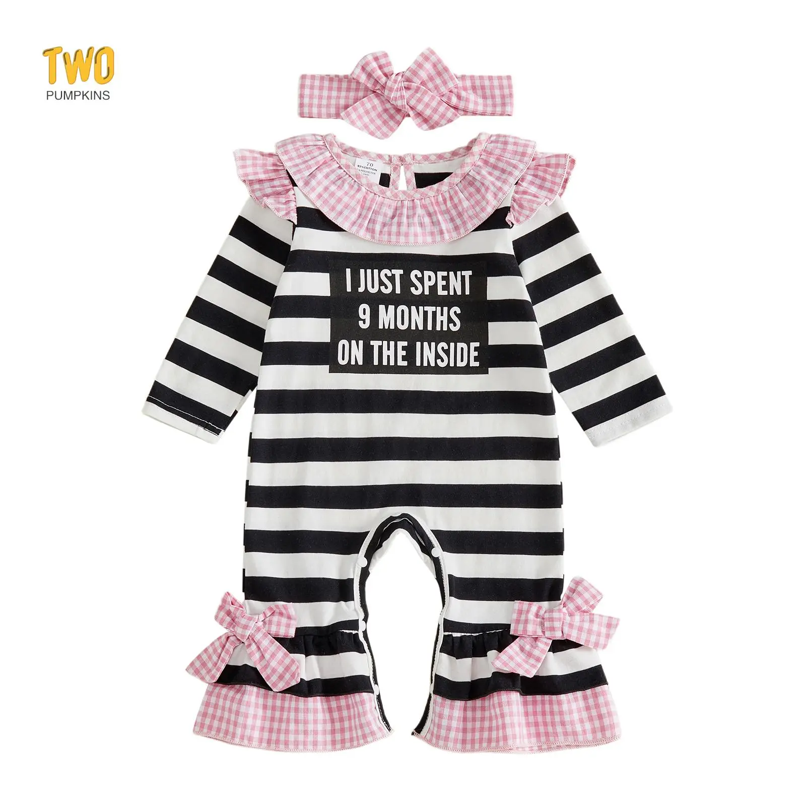 Newborn Halloween Bodysuit I Just Spend 9 Months On The Inside Infant Girl Long Sleeve Ruffle Jumpsuit Baby Halloween Clothes