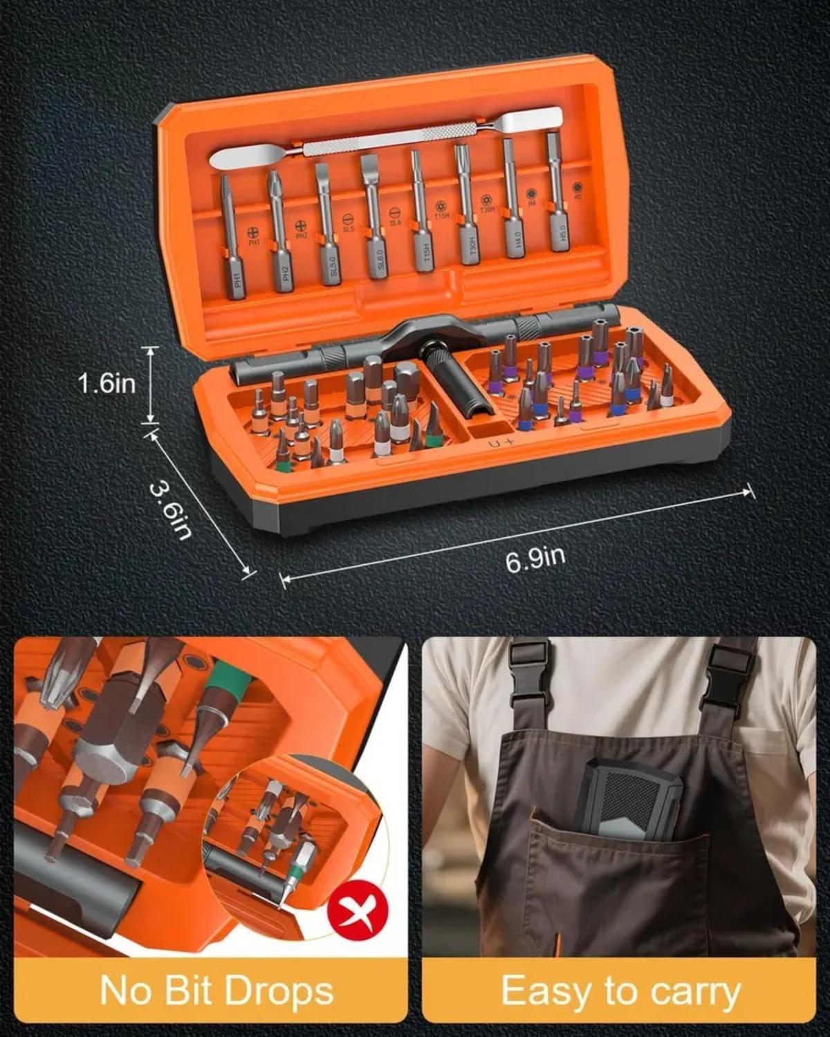43-in-1 Ratcheting Screwdriver Set Multi-Purpose Magnetic Repair Kit with Detachable Handle | Perfect for Computer, Phone, Watch & Glasses Fixes | Cool DIY Tool Gift for Men Rotary Ratchet car Removal Portable