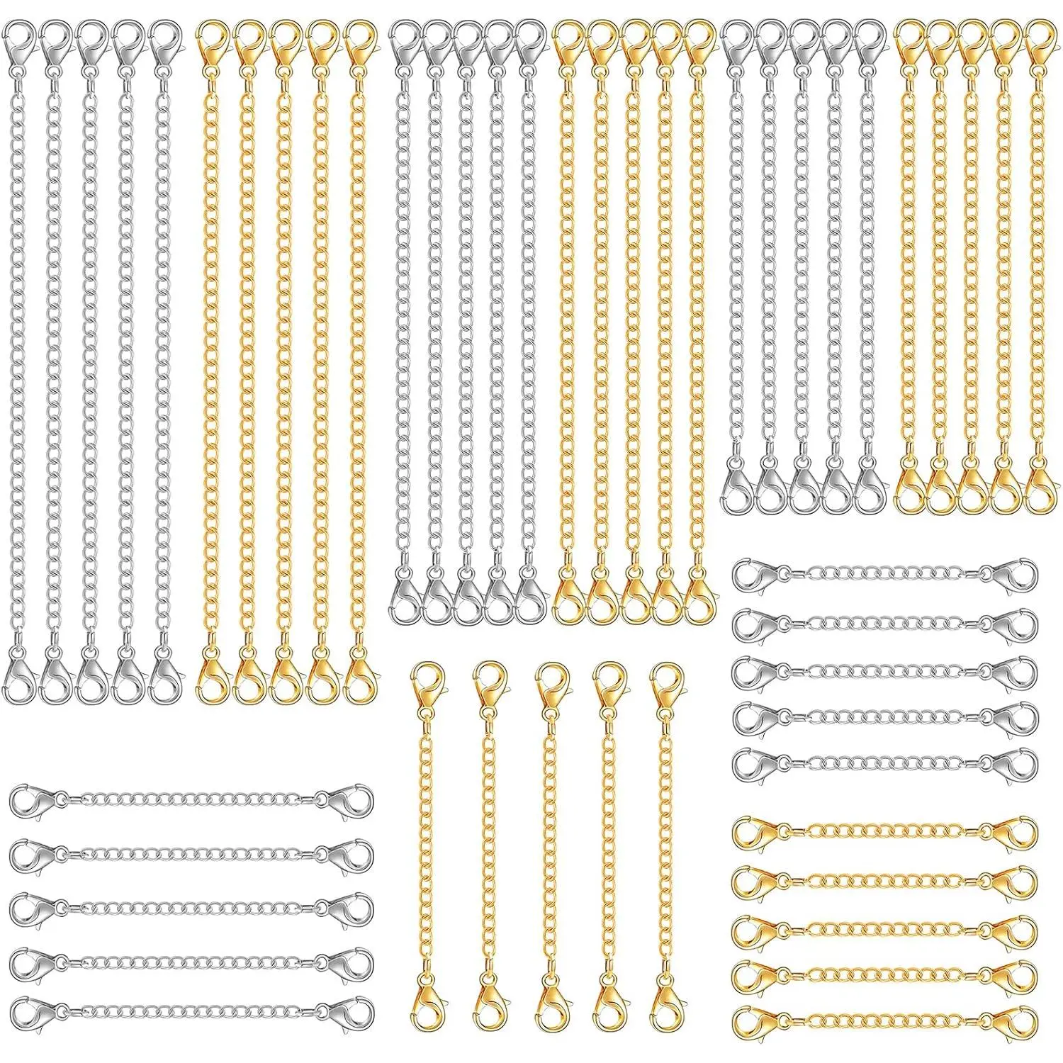 CZWZ 30 count Chain Extenders for Necklace, Necklace Extenders for Women Girls Bracelet Anklet Extender Stainless Steel Chain Extenders for  Making 2in 3in 4in 5in 6in (15 , 15 )
