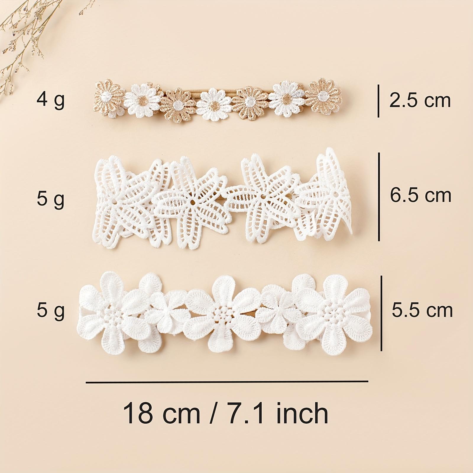 3 White Embroidered Baby Headbands, Deli