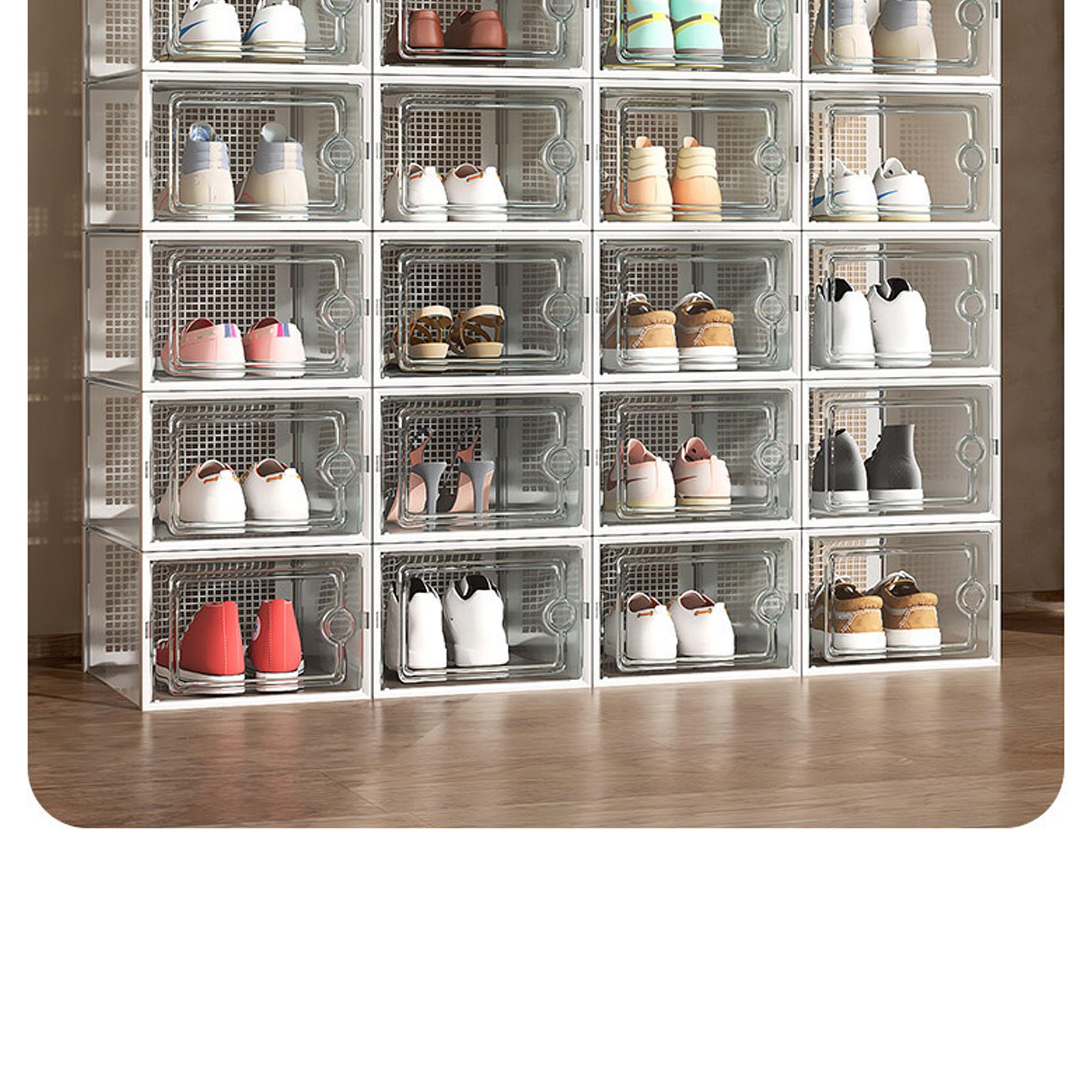 6/12/18/24 pcs Large Capacity Thickened Transparent Plastic Shoe Boxes With Clip-On Lid - Foldable, Stackable, Space-Saving Storage Organizer For Multipurpose Use In Entryway, Bedroom, Home, Dorm, Etc - Easy To Assemble,shoe cabinet storage
