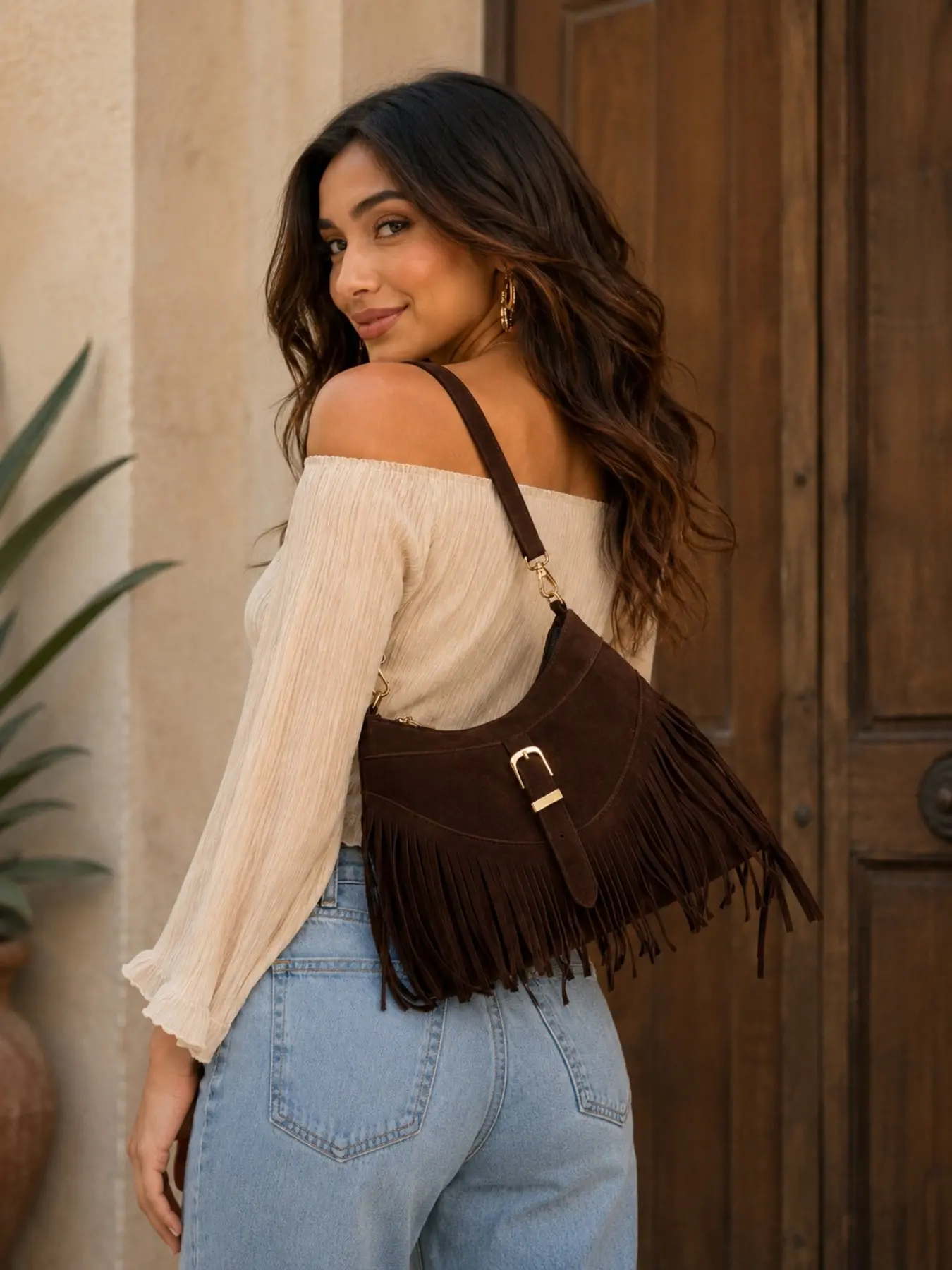Vintage Western Fringe Crossbody Bag for Women, Soft Goat Leather Shoulder Bag, Bohemian Style, Perfect for Travel, Parties, Gifts