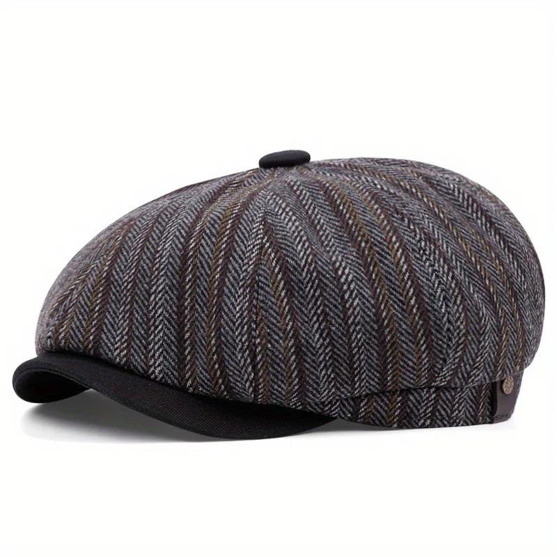 Fashion High Quality Luxury Navy Blue Herringbone Newsboy Cap Unisex Casual  Beret Octagonal Hat Detective Hats Retro Flat Cap