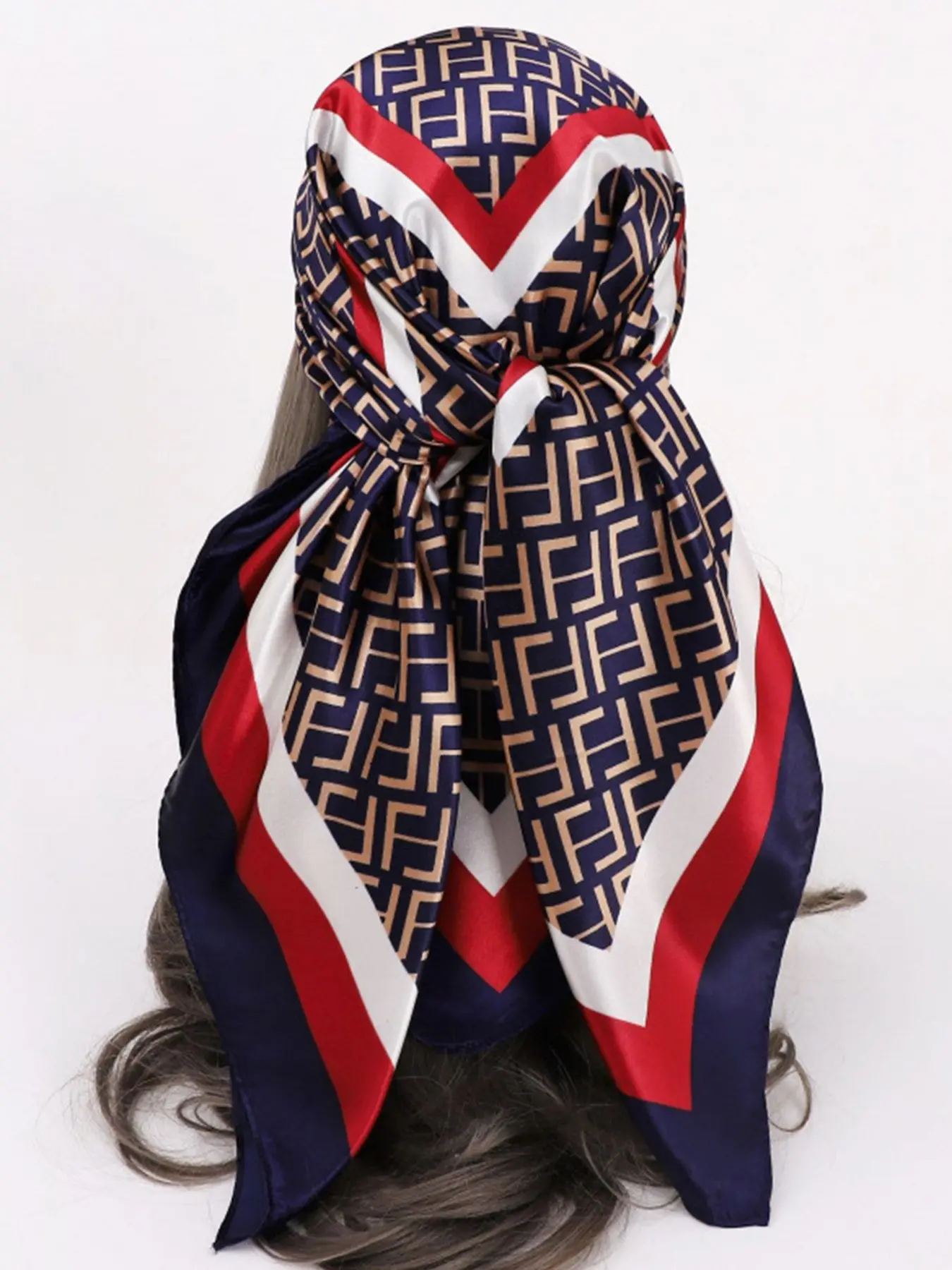 New Multi-Color 90cm Large Size Women's Square Scarf Wrap, Fashionable Striped Silk Scarf, Casual Loose-Fit Outdoor Sun Protection Accessory