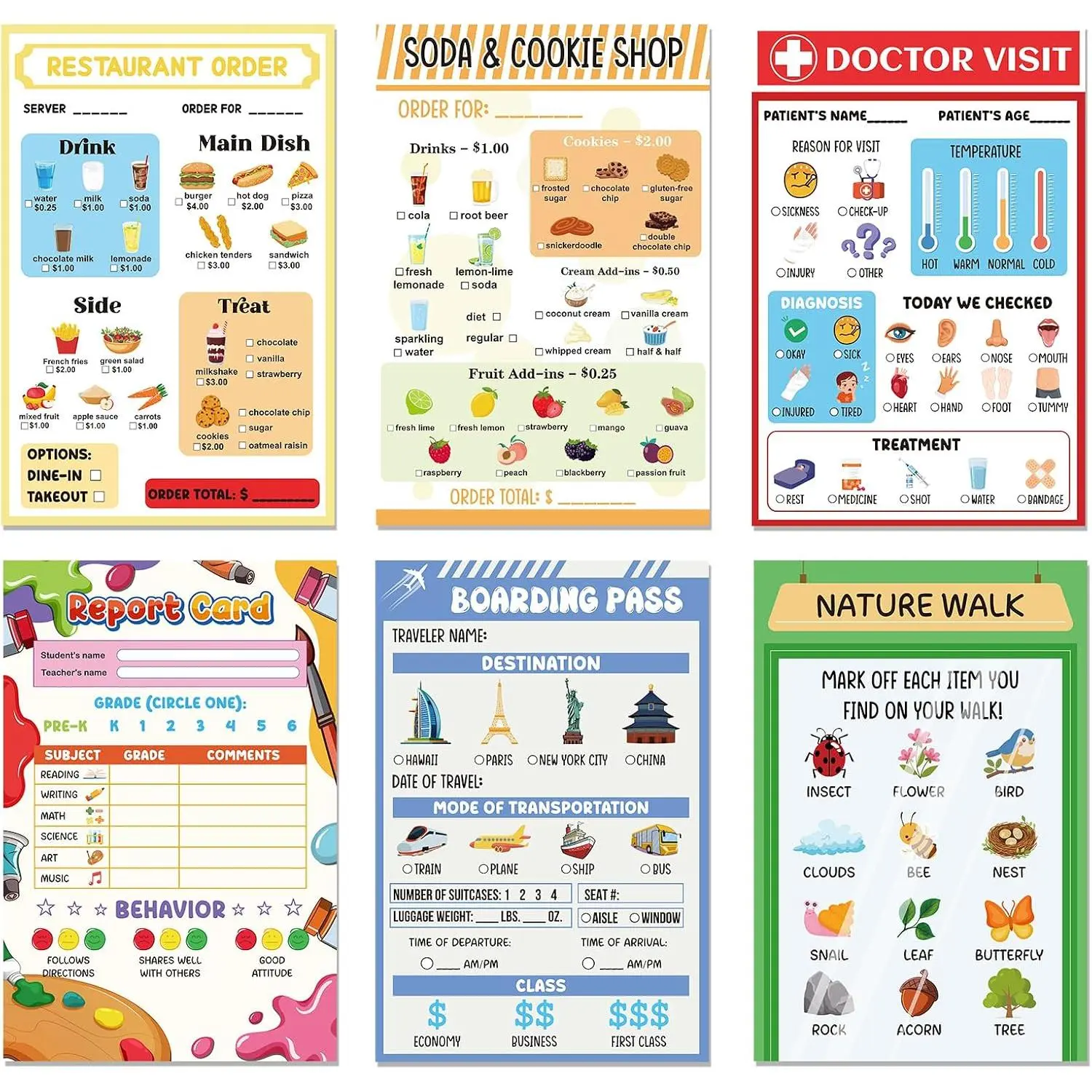 Play Pretend Notepads, 6 Pack Professional Pretend Play Notepad 4x6 Inches, Playtime Restaurant Journalist  Pads, Role-Playing  Supplies Gifts (180 Sheets)