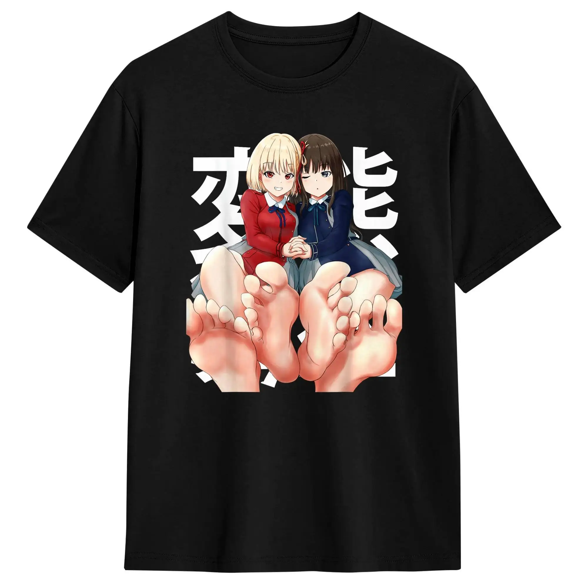 Japanese Submissive Feet Toes Anime T Shirt Couple  Y2K Funny T-Shirts Beach Crew Neck Harajuku Tees Casual Oversized Tops