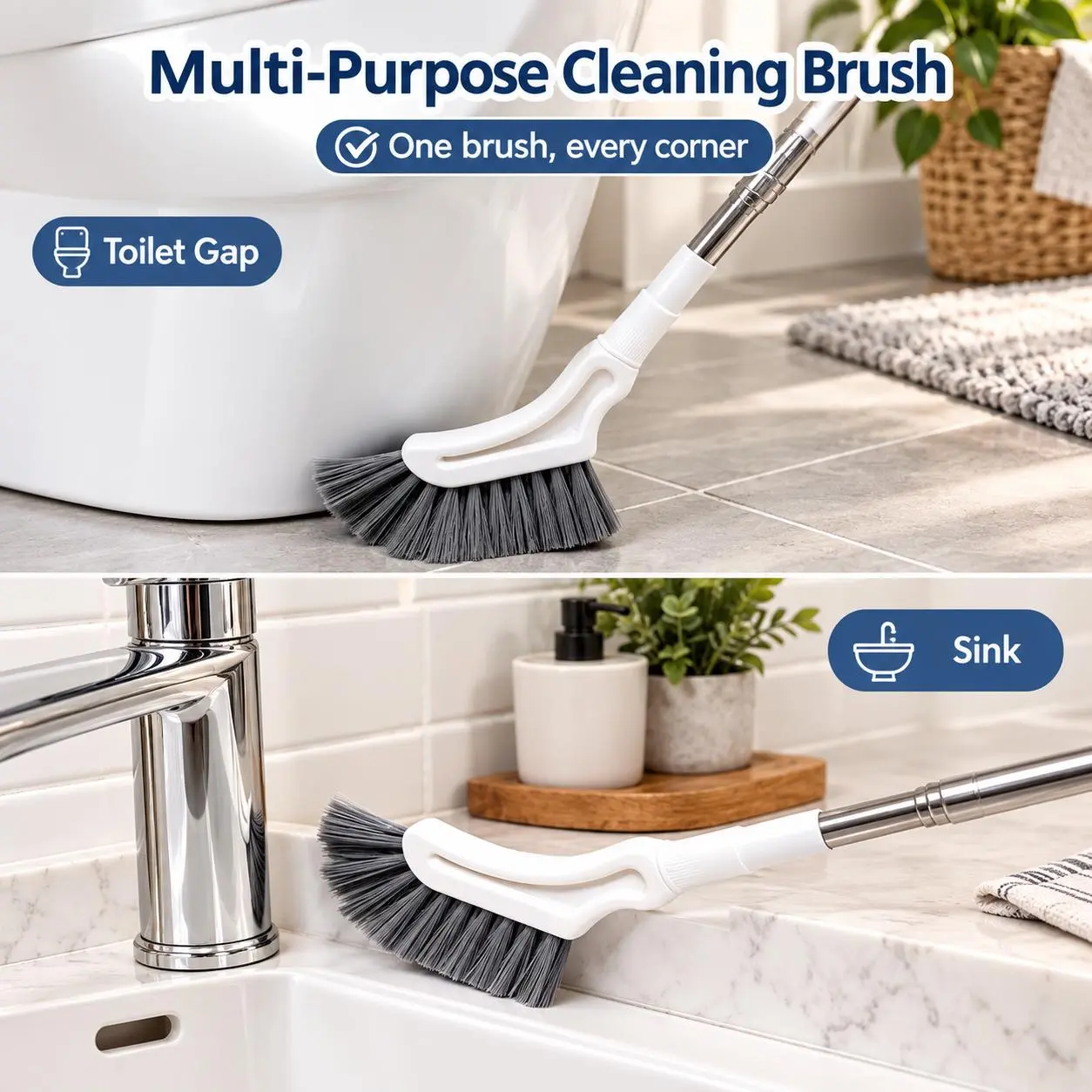 Telescopic Long Handle Crevice Cleaning Brush, Narrow Gap Cleaner for Bathroom, Toilet, Floors, Windows & Hard-to-Reach Spaces