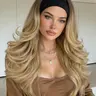 Ombre Blonde Body Wavy Headband Wig, 22 Inch Body Wave Wig for Women, Synthetic Wear and Go Glueless Dark Roots, Soft Lightweight Natural Looking Easy Wear, Headband Style Wig