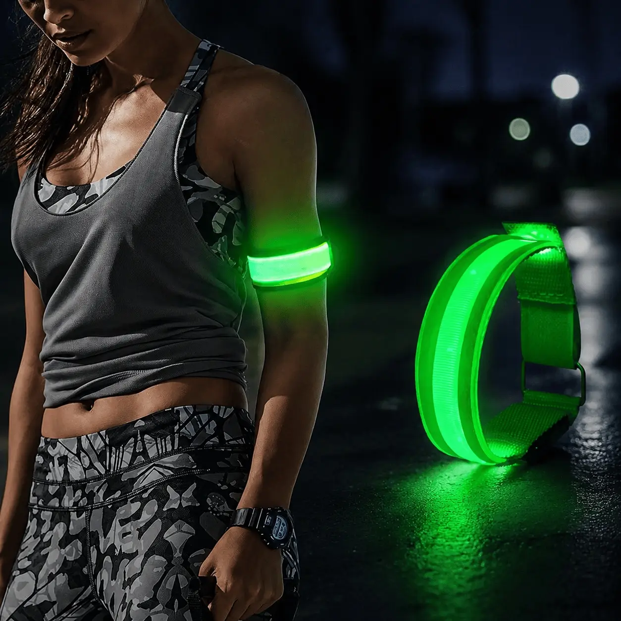 High Visibility LED Safety Armband for Running Cycling, Waterproof Reflective Wristband, Light Up Night Running Belt with Breathable Strap for Outdoor Camping Hiking Sports Warning Gear