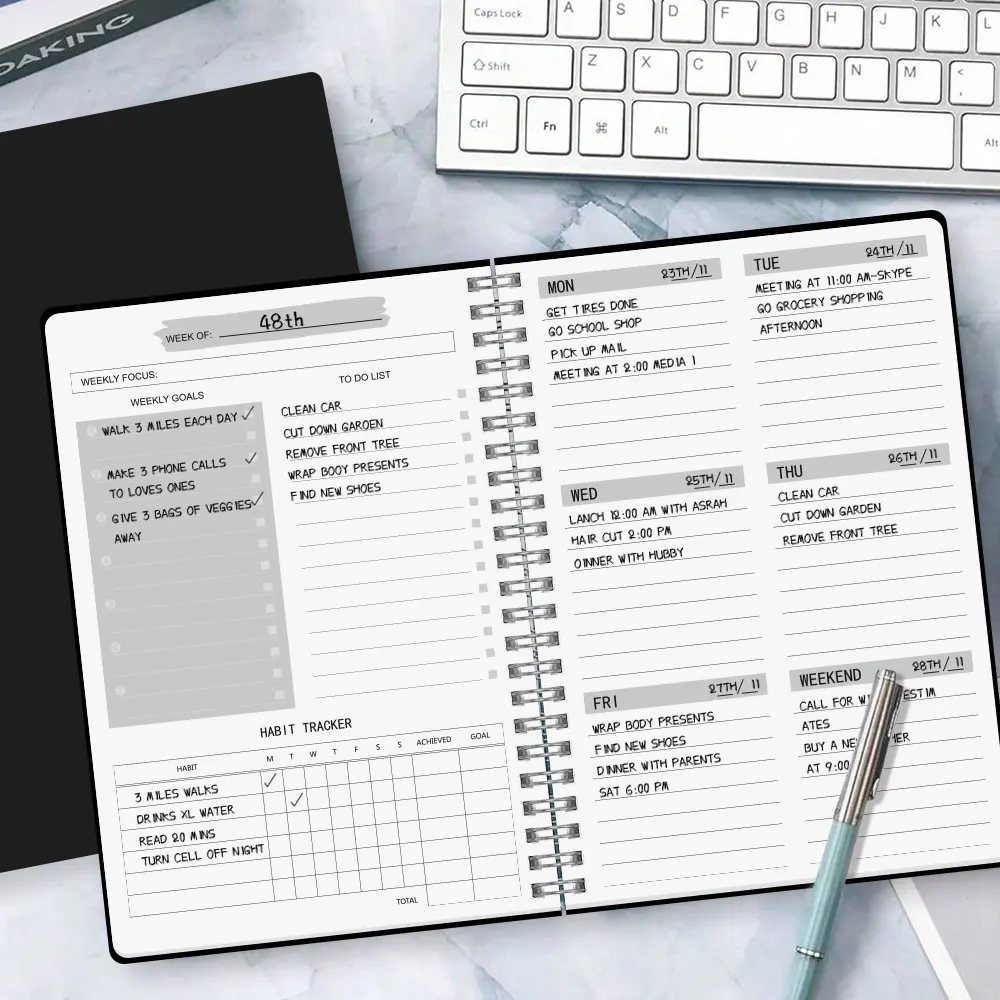 Weekly Planner Notebook, Spiral Bound Portable Schedule Book, Productivity Planner, Includes Weekly Goals, To-Do List, Habit Tracker, Office Memo Pad