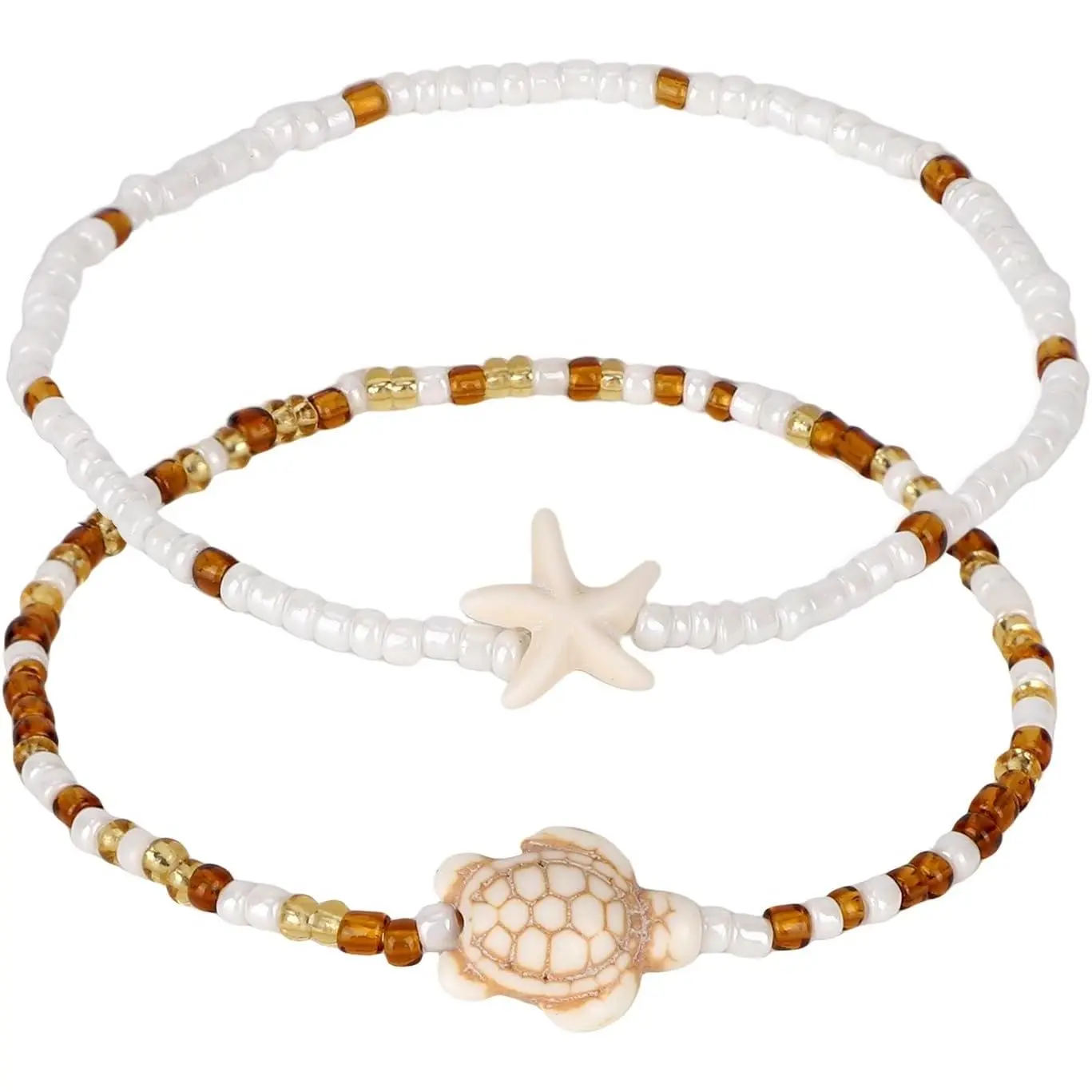 Starfish & Sea Turtle Anklet Bracelets Set, Adjustable Boho Bead Shell  Seaside Seashell Anklet Bracelets Summer Beach Foot  for Woman