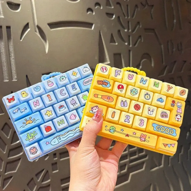 26-key Cap Keychain Anti-stress Keycap Clicker Keyring Keyboard Fidget Clicker Pendant Keyboard Keychains Birthday Gifts Keycap Clicker