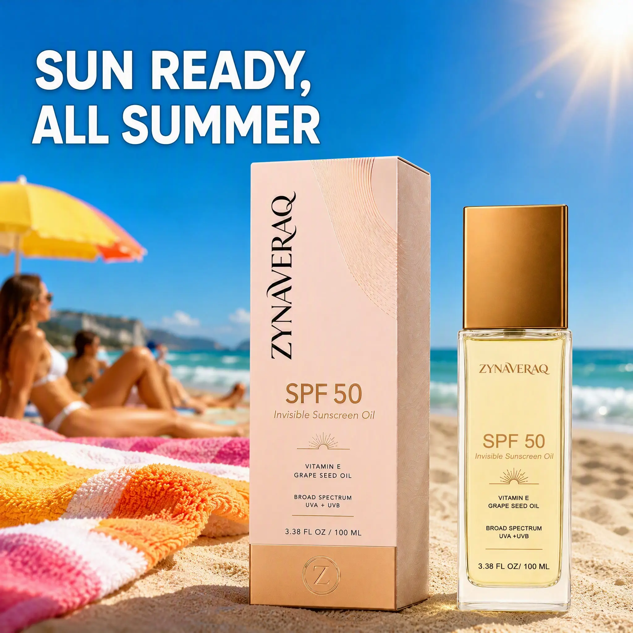 SPF 50 Body Sunscreen Oil  -  Broad Spectrum UVA UVB Protection Non-Greasy No White Cast Sun Protection Oil Water Resistant Invisible Body Sunscreen with Vitamin E & Grape Seed Oil for Beach Pool Travel 100ml