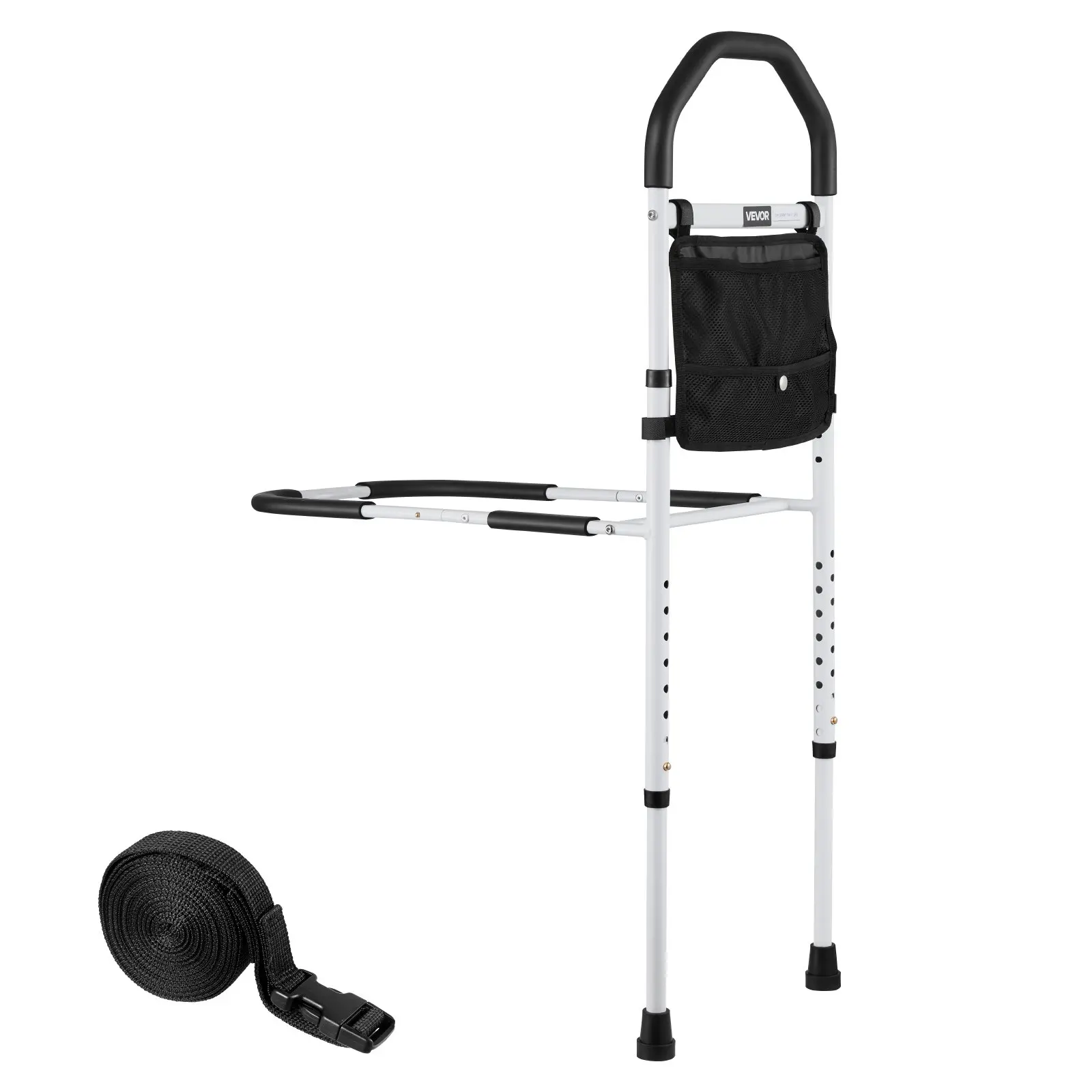 VEVOR Carbon Steel Bed Rail for Elderly - Anti-Slip Curved PU Handrail, Height-Adjustable Bedside Assist Rail with Supporting Leg, Fall Prevention Bedside Cane, Fits King, Queen, Full, Twin