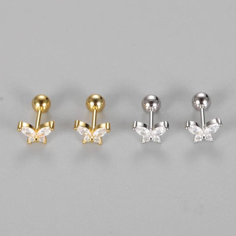 925 Sterling Silver 18K Gold CZ Butterfly Screw Back Stud Earrings for Women Cartilage Tragus Earlobe Conch Piercing Jewelry