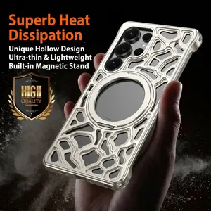 For Samsung Galaxy S26 S25 Ultra, Cooling phone case, 360 ° rotating bracket, high-speed cooling game specific phone case, magnetic car shell, frameless cool phone shell, aluminum material, heat dissipation, anti drop shell