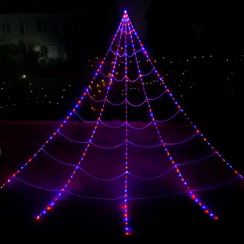 Outdoor Giant Halloween Spider Web LED Light, 8 Flash Modes with Remote, Waterproof Battery Box, 250 Leds, Home Garden Party Decor, Festive Decoration, Party Decorations