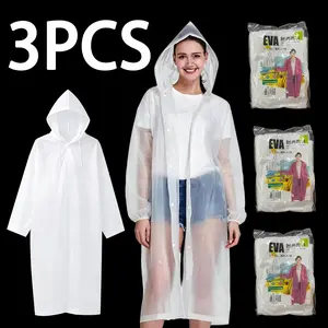 3-Pack Adult Waterproof Rain Poncho, Reusable Emergency Raincoat with Hood and Drawstring, Lightweight Unisex Rainwear for All Seasons