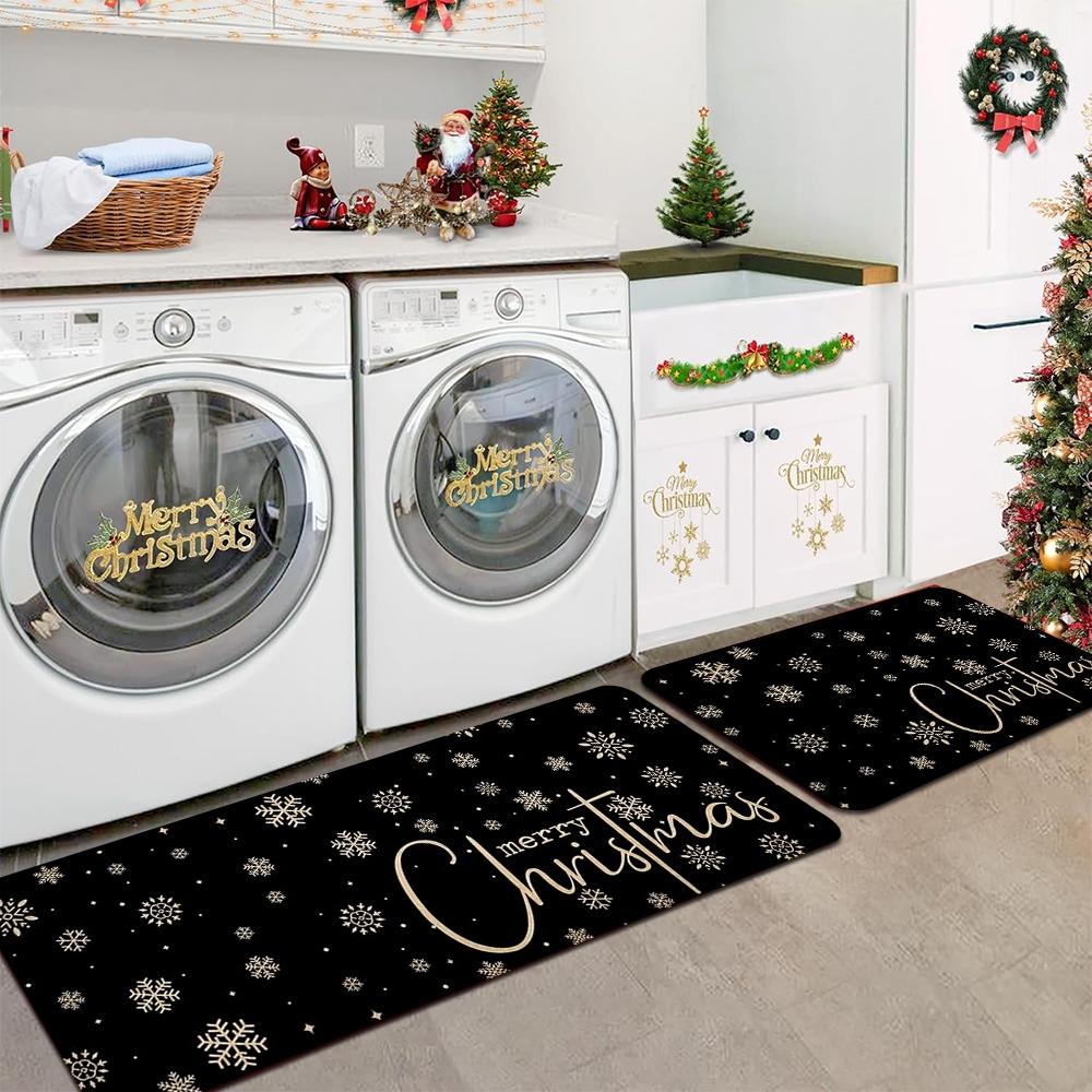 Christmas Kitchen Mats Set, Festive Wood Grain Design, Non-Slip Soft Low Profile, Winter Home Decor, Holiday Cooking & Celebrations, Home Decorative Rug