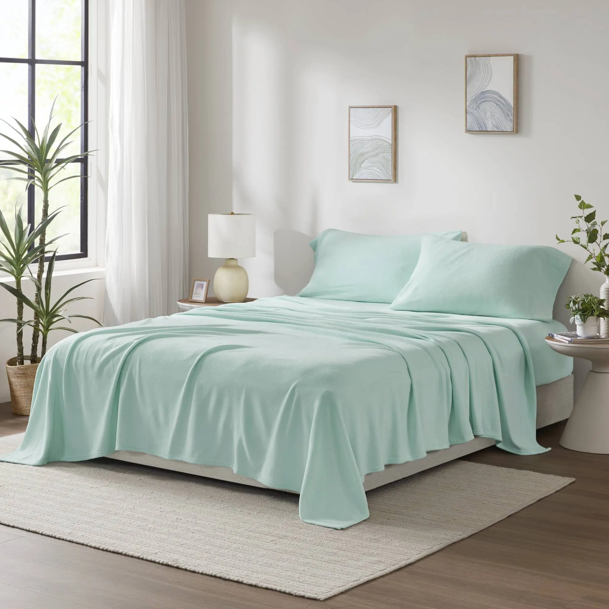 Nokaa 4-Piece King Sheet Set Aqua - Soft Polyester Bed Sheets, Deep Pocket Fitted Sheet, Flat Sheet, Pillowcases, Anti-Pilling, OEKO-TEX Certified, Machine Washable Bedding Set for Master Bedroom, Guest Room, Hotel, RV, Vacation Home