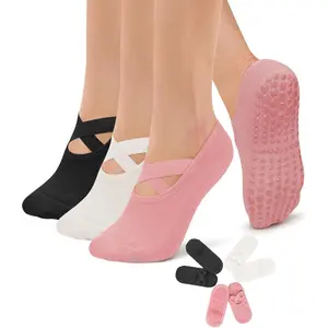 3 Pack Pilates Socks Yoga Socks with Grips for Women Non Slip, Workout, Pure Barre, Ballet, Dance, Hospital Socks