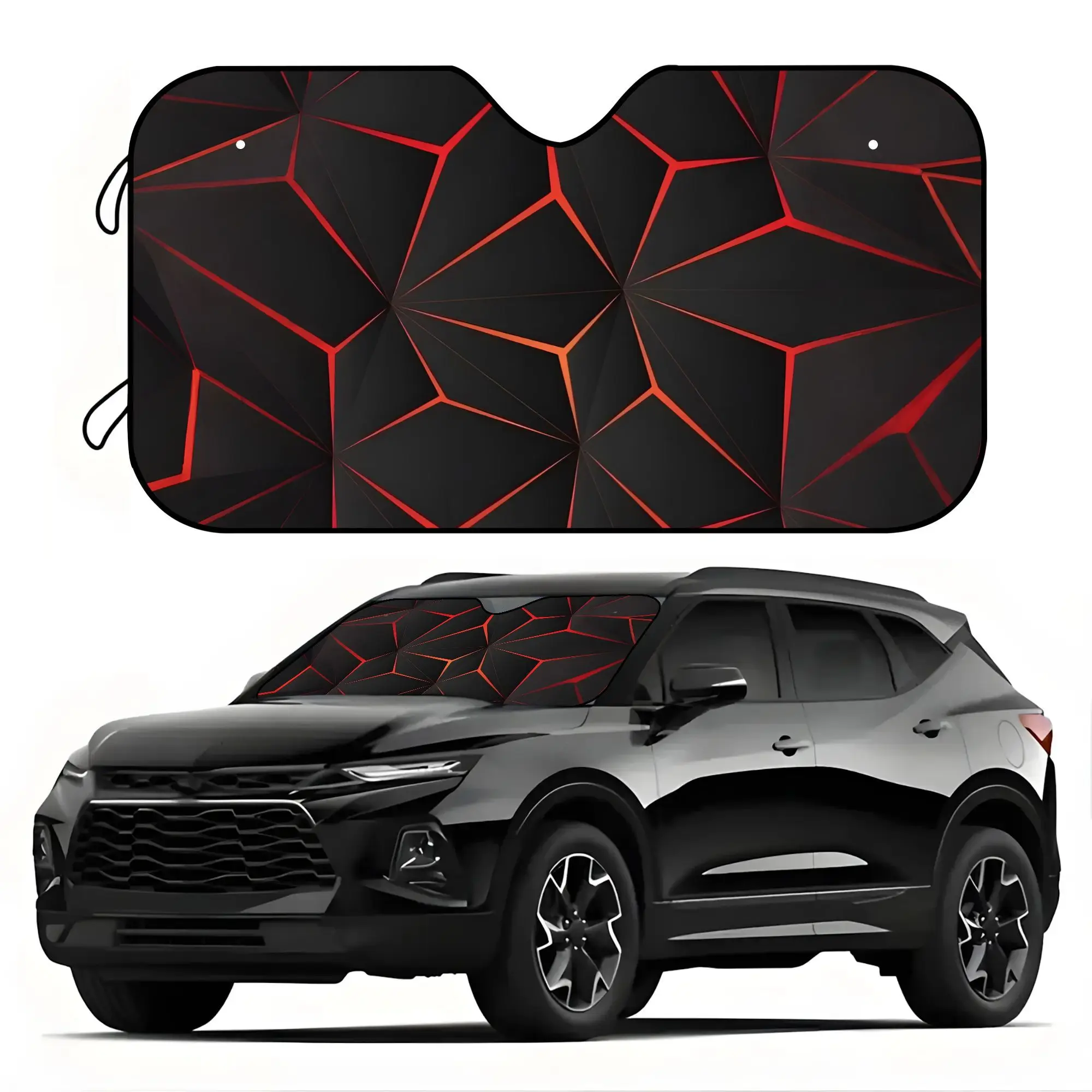 1pc Red And Black Prismatic Print Pattern Car Sunshade, Automotive Windshield Sunshades, UV And Heat Protection, Foldable, Universal Front Windshield Sun Visor, Protects Car Interior, Keeps Car Cool, Perfect Gift for Summer Car Enthusiasts